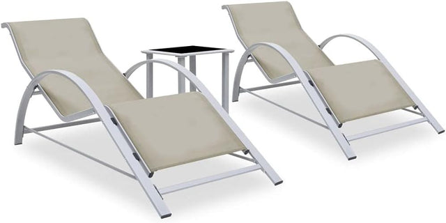 2x Outdoor Aluminium Sun Loungers with Table Patio Garden Chairs Set