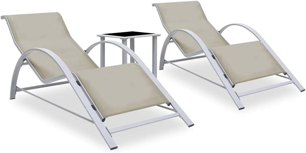 2x Outdoor Aluminium Sun Loungers with Table Patio Garden Chairs Set