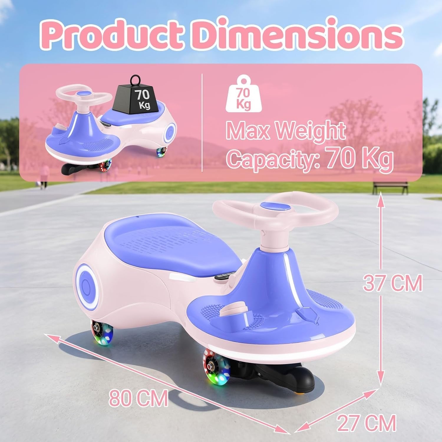 12V Electric Wiggle Car Kids Ride On Scooter LED Wheels 70kg 3 In 1