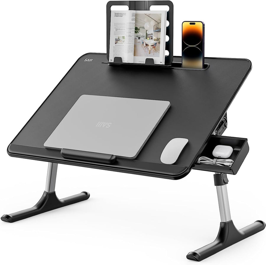 Adjustable Laptop Desk Bed Table 60x40cm Foldable Tray with Drawer
