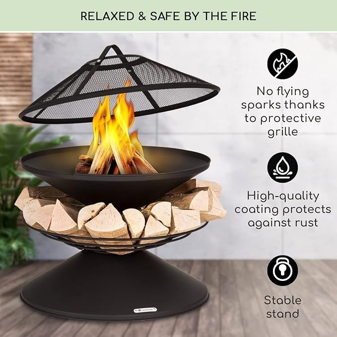 Outdoor Fire Pit Bowl with Grill Stand – Alloy Steel Weatherproof Garden Heater