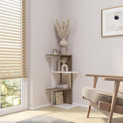 Modern 3-Tier Corner Bookcase Grey Oak – Space-Saving Shelving Unit for Home