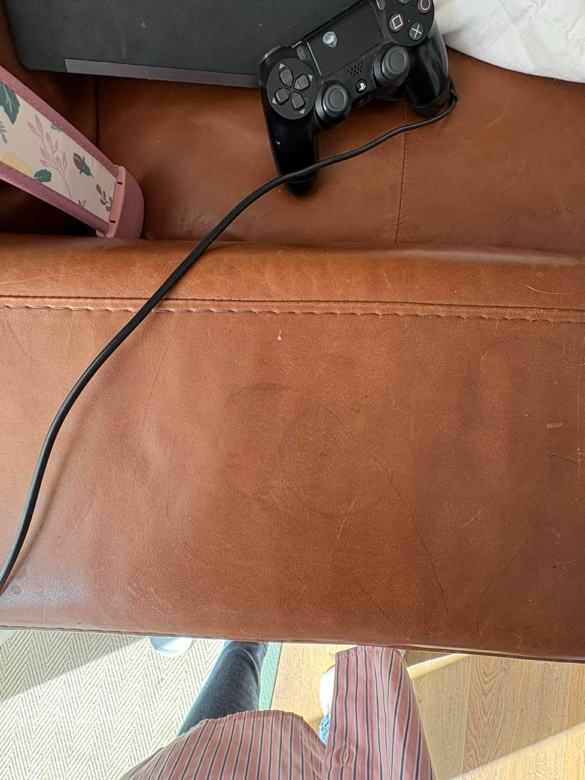 Dark Tannish Brown Leather Corner Sofa (PTP)