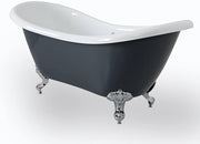 1750x730mm Freestanding Double Ended Slipper Bath Stone Grey Acrylic w/ Chrome