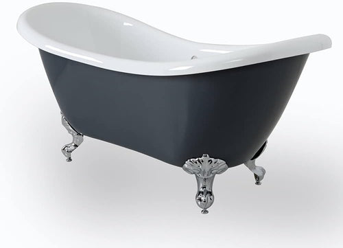 1750x730mm Freestanding Double Ended Slipper Bath Stone Grey Acrylic w/ Chrome