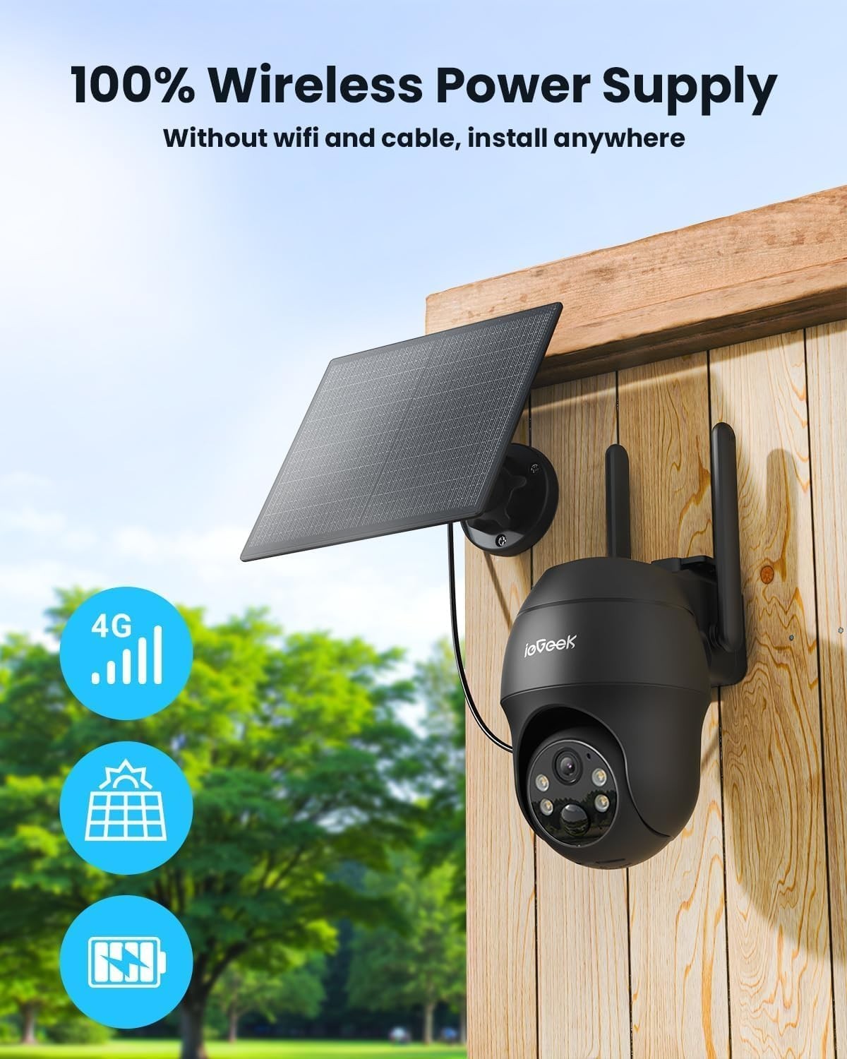 4G LTE Solar Security Camera 2K PTZ Wireless No WiFi SIM Card
