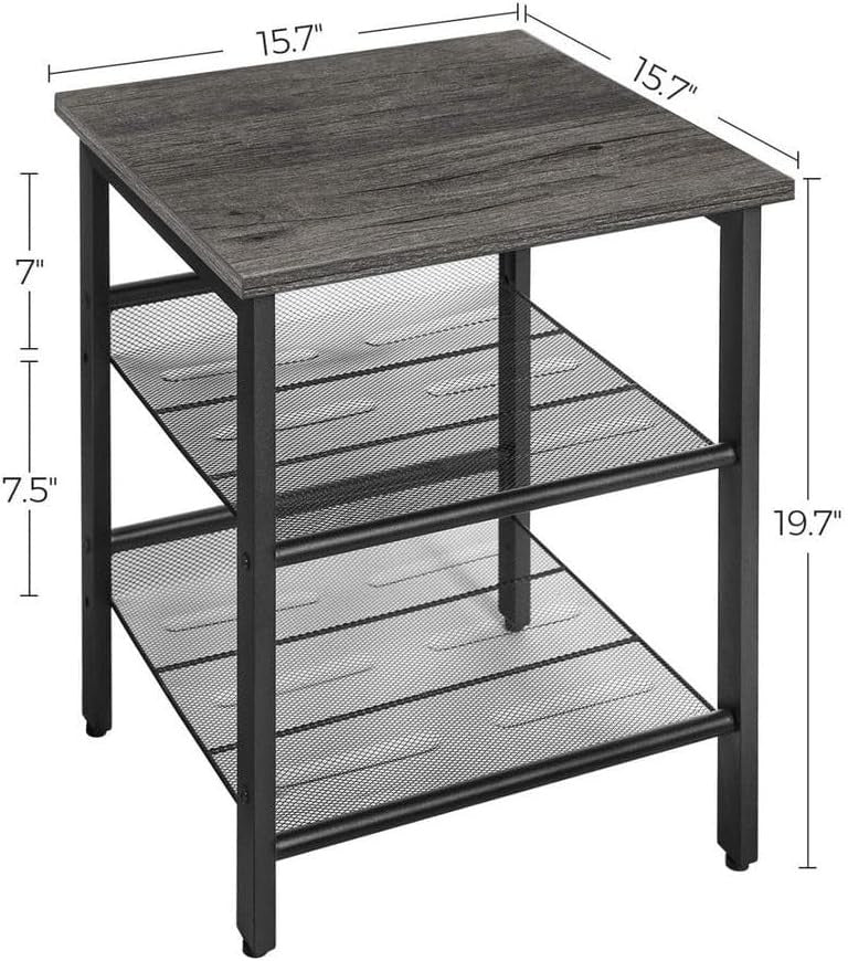 Set of 2 Industrial Bedside Tables with Adjustable Mesh Shelves, Charcoal Grey