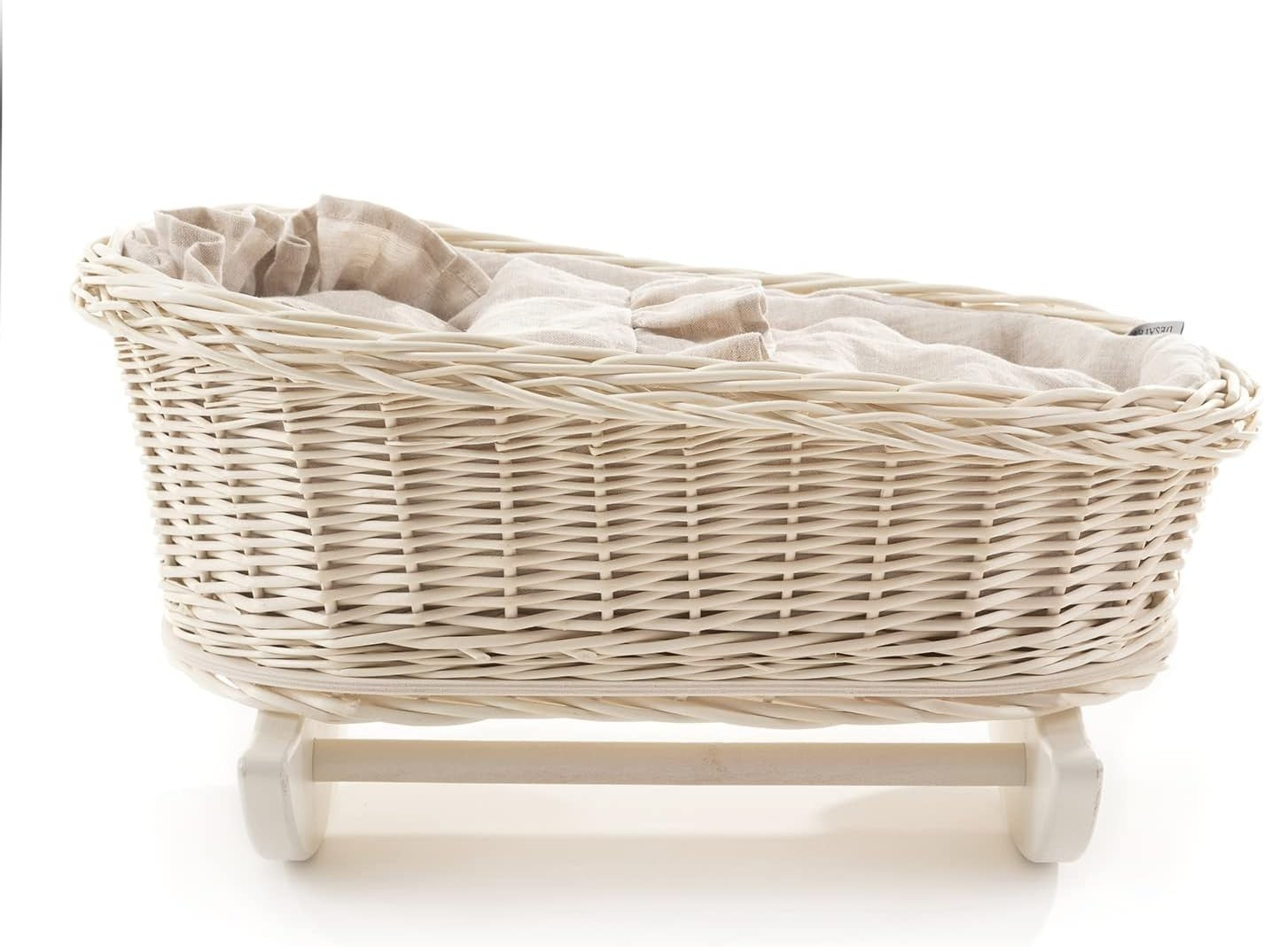 Wicker Doll Cradle Bed with Bedding Rocking Bassinet Vintage Style Toy