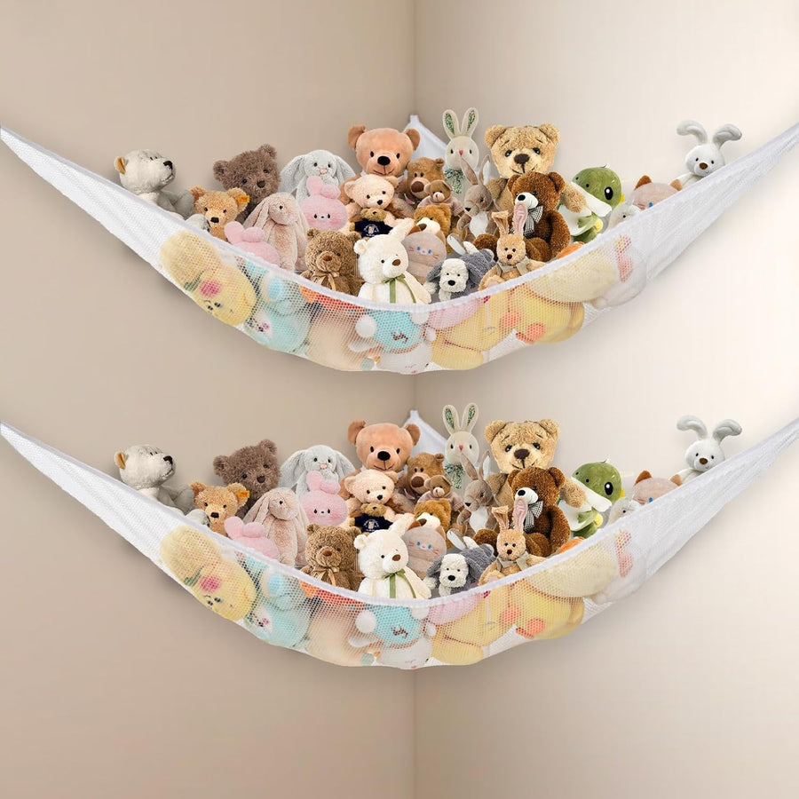 2 Pack White Toy Hammock – Extra Large Stuffed Animal Storage Net for Corner