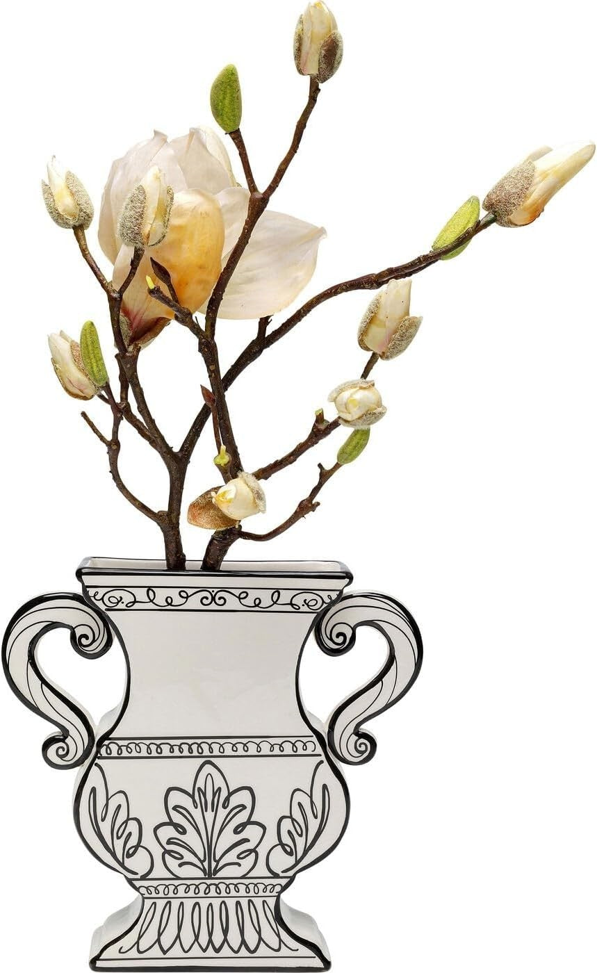 Antique Style Black White Ceramic Vase 23cm – Classic Table Flower Decor