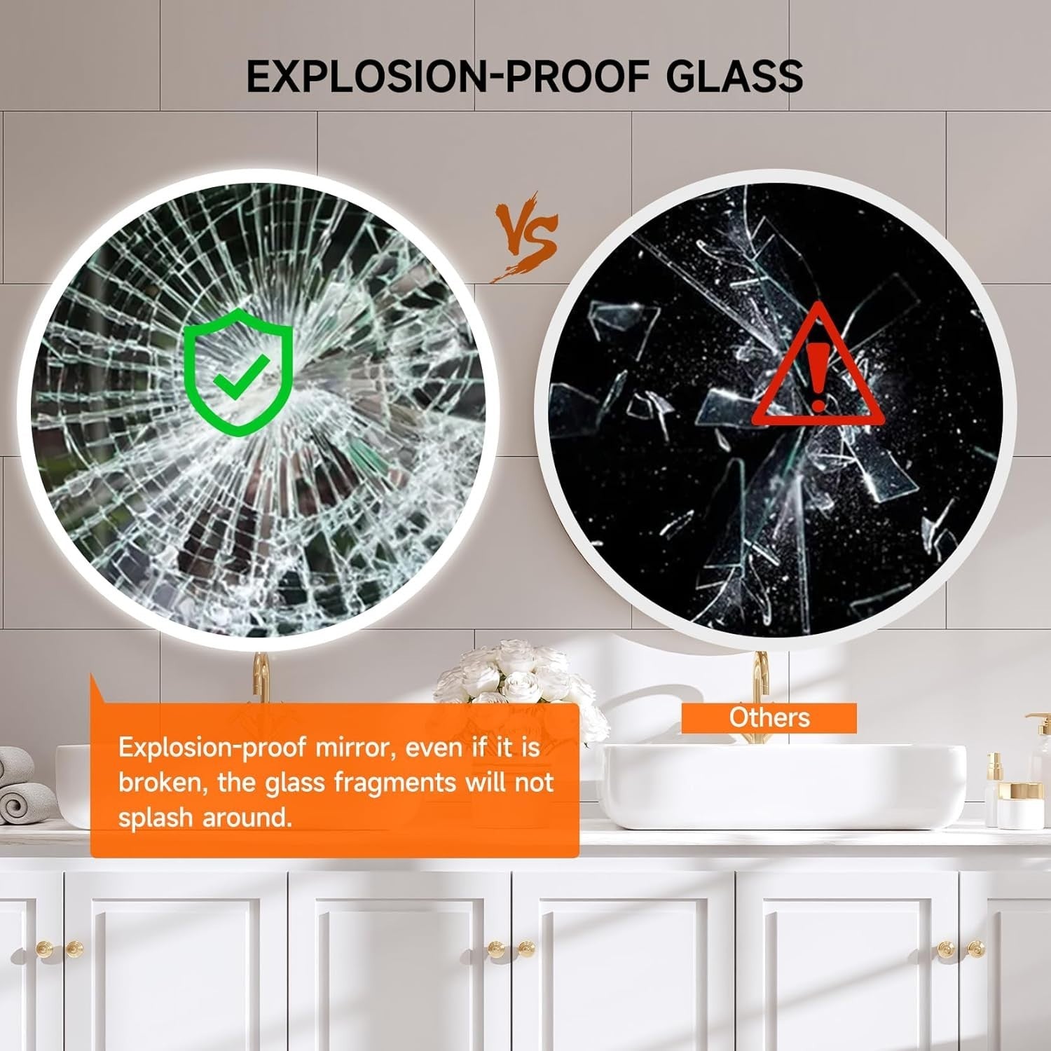 LED Light Up Vanity Mirror with Demister Anti-Fog Round Bathroom Wall-Mount, 70x