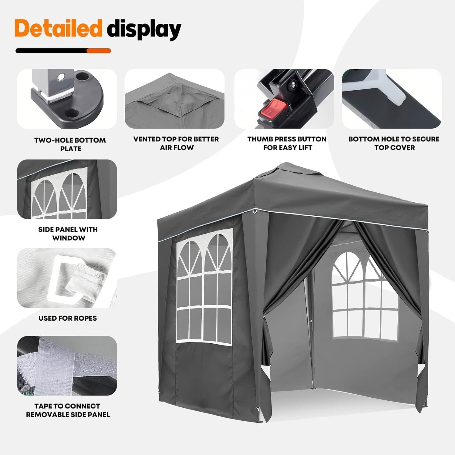 2x2M Grey Pop Up Gazebo With Removable Sides Fully Waterproof Outdoor Tent
