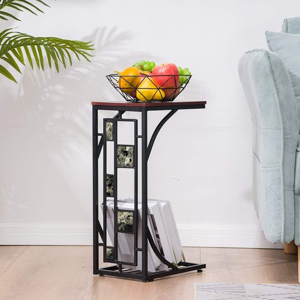 C-Shaped Sofa End Table with Storage Shelf Small Space Side Desk 30x21x51cm
