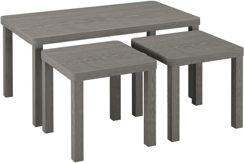 Space-Saving Set of 3 Nesting Coffee Tables Modern Grey Wood Living Room Furnitu