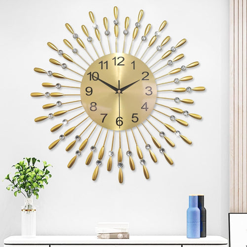 50cm Large Gold Wall Clock – Silent Quartz Modern Sunburst Decorative Design