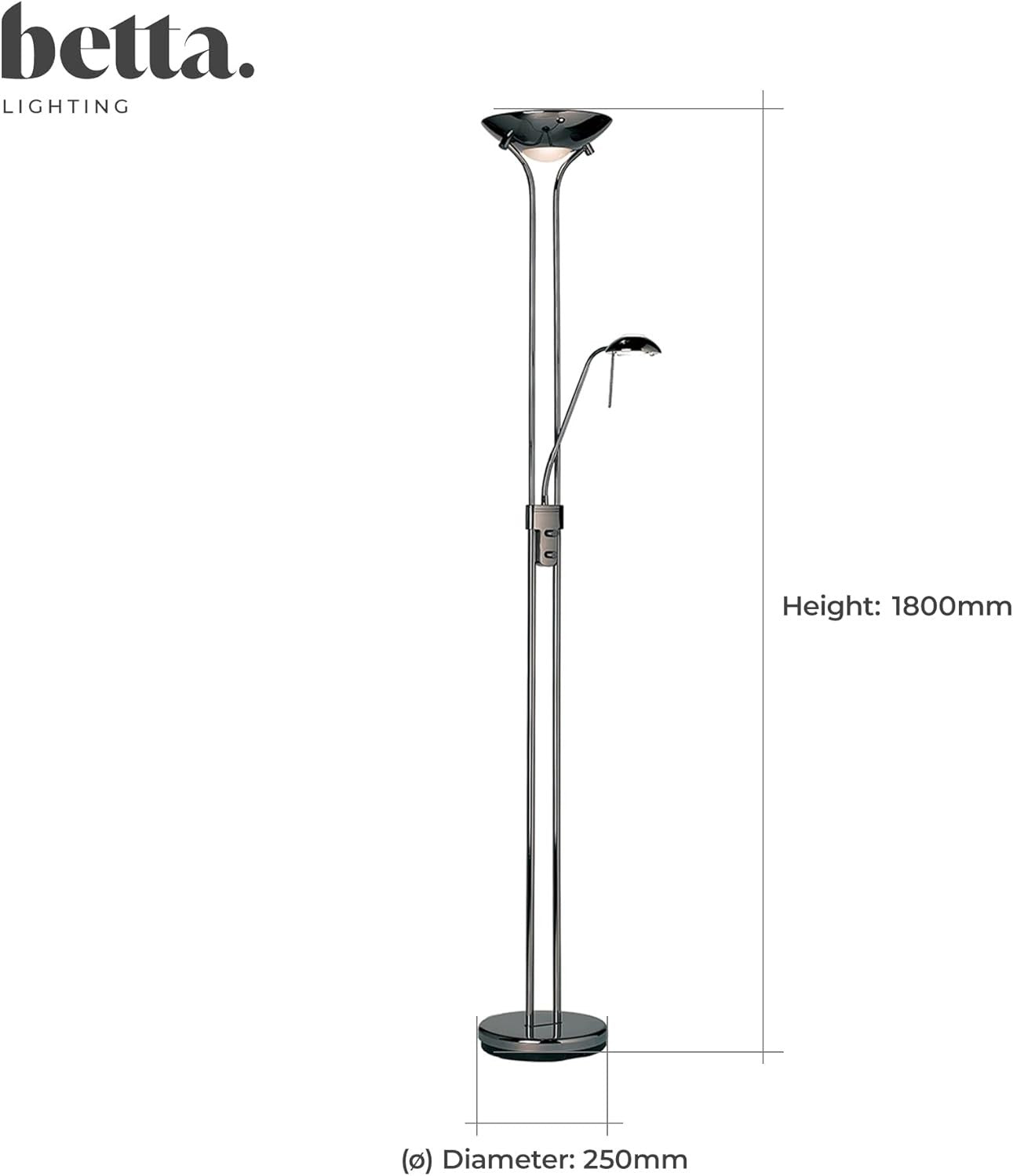 Mother Child Floor Lamp Uplighter Reading Light Black Chrome Dimmable
