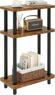 Compact Narrow Side Table with Storage Shelf, Slim, Rustic Brown, No-Tool Assemb