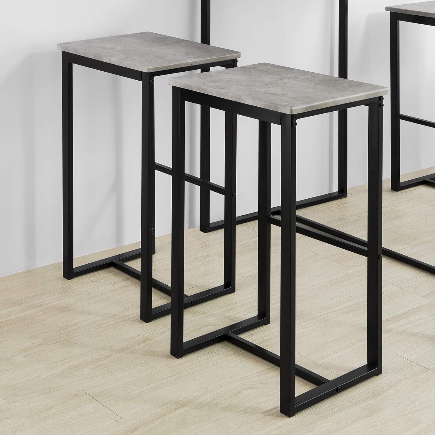 5-Piece Bar Table Set with 4 Stools, Black & Grey Space-Saving Dining Set