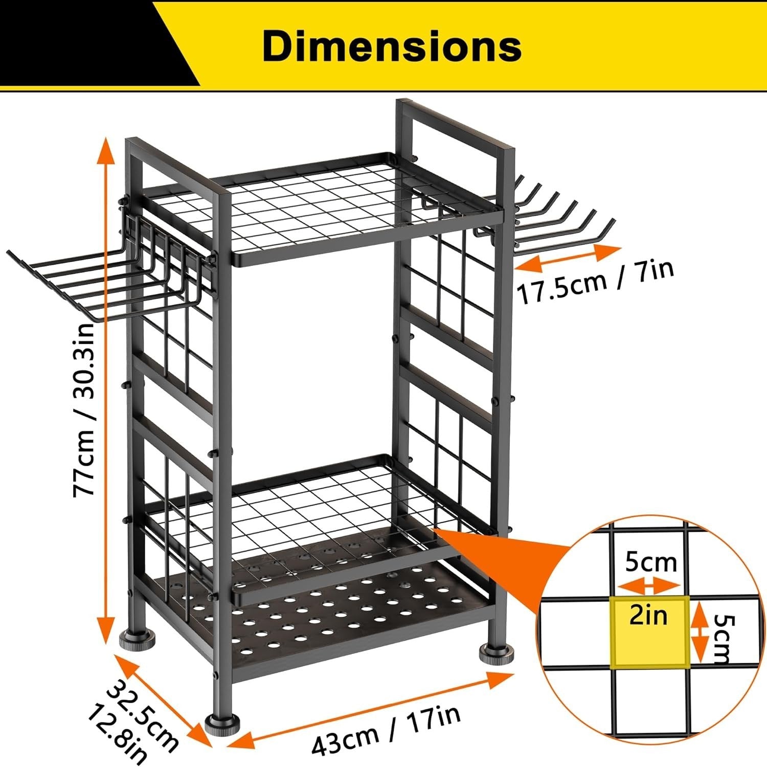 3-Tier Garden Tool Rack Metal Shed Storage Organizer Heavy Duty Black