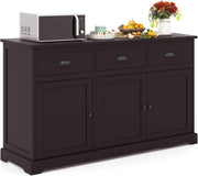 Dark Brown Sideboard Storage Cabinet with Drawers & Adjustable Shelf