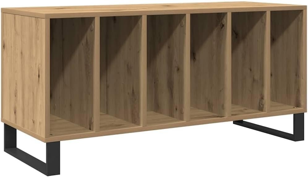 Oak Effect Vinyl Record Cabinet – 5 Shelf LP Storage Unit w/ Iron Legs