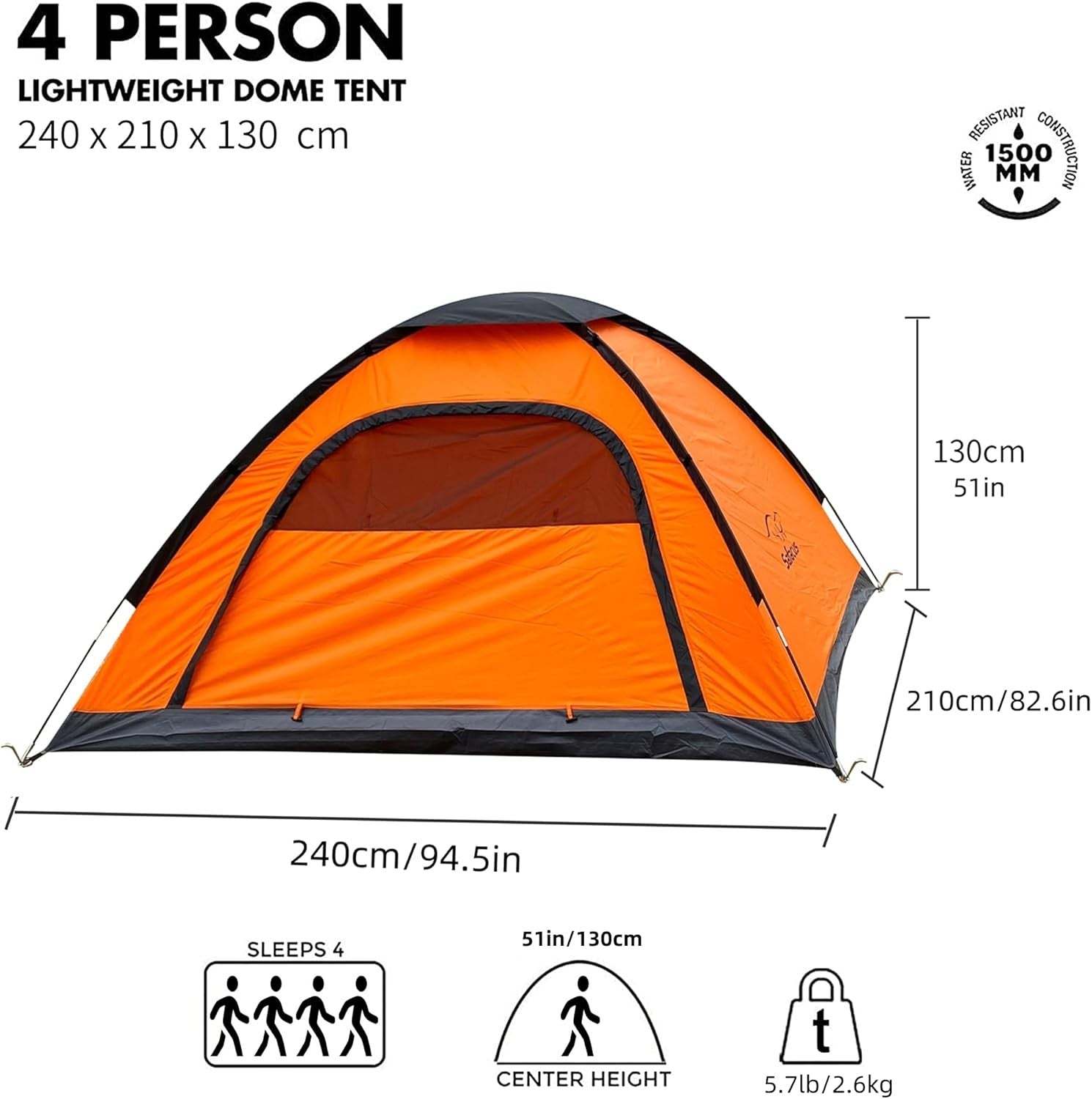 4 Man Camping Tent Lightweight Waterproof Family Dome