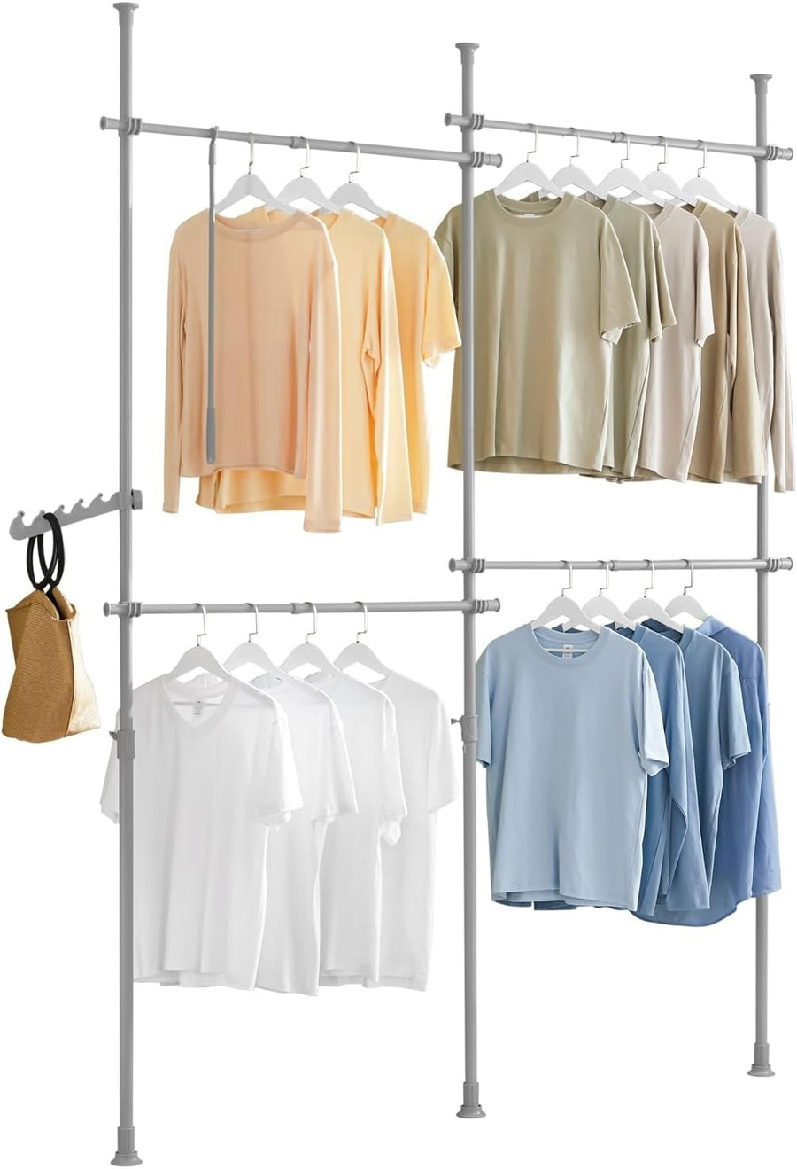Telescopic Clothes Rail Heavy Duty Adjustable Wardrobe Grey