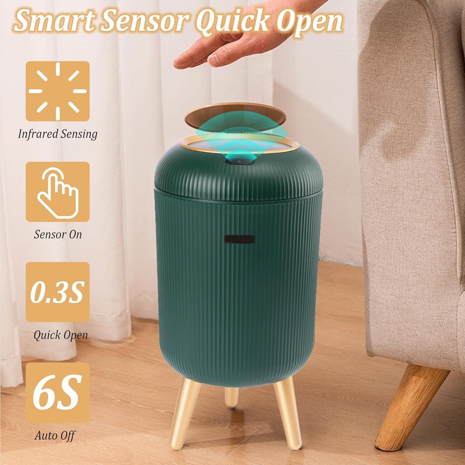 10L Smart Touchless Bathroom Bin Waterproof Sensor Green