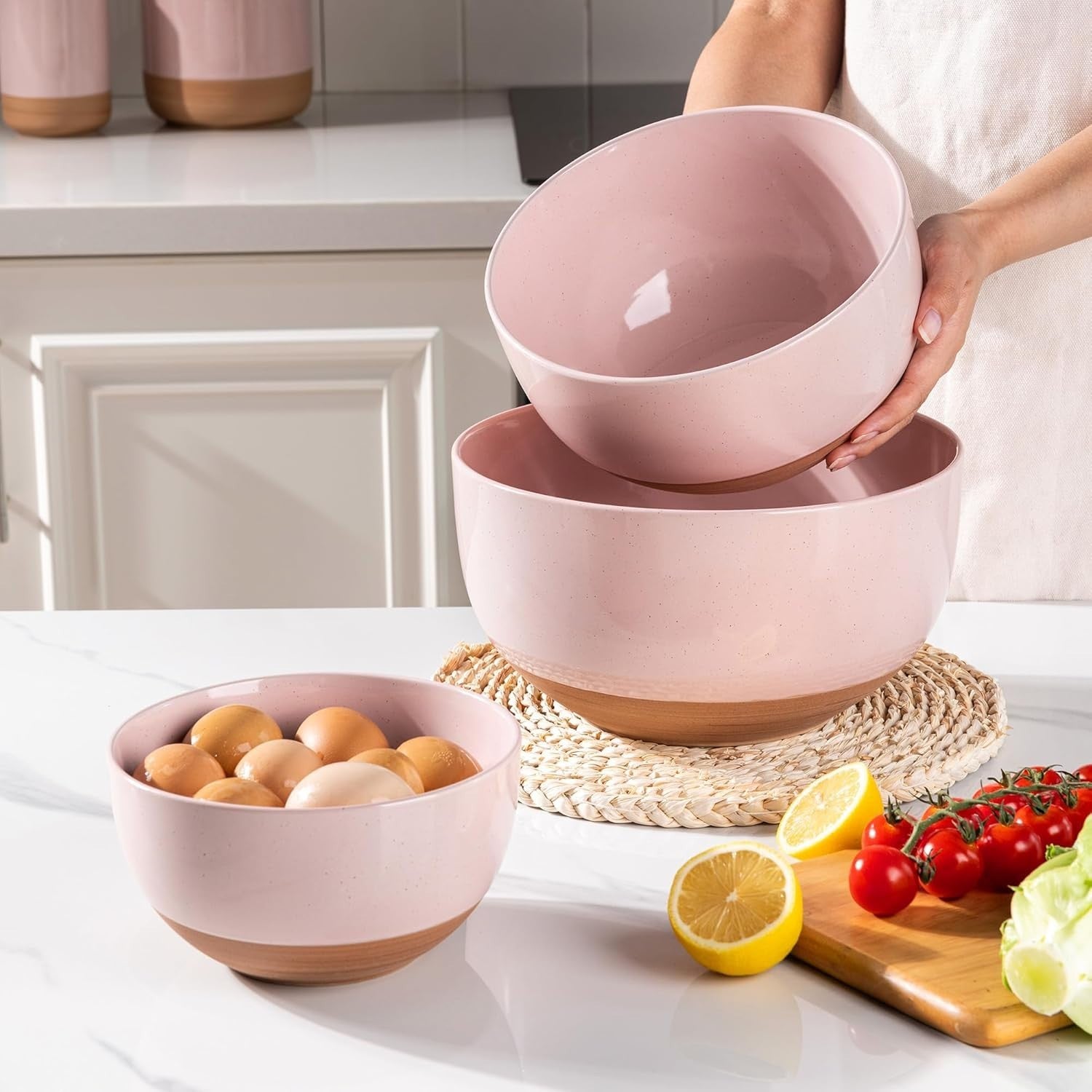 3-Piece Ceramic Mixing Bowls Set Nesting Kitchen Bowls 1.3-4.6 Qt