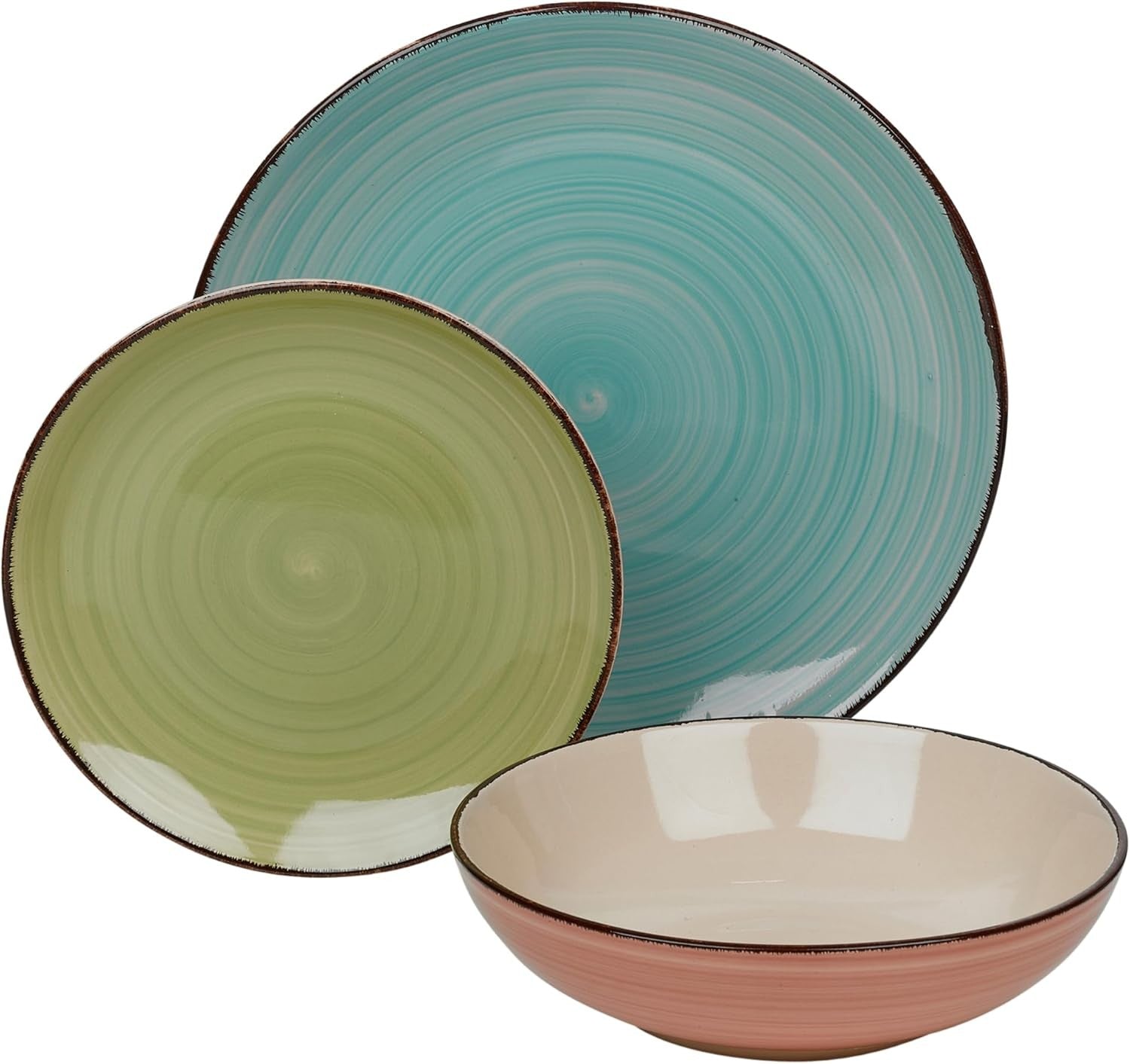 24 Piece Stoneware Dinnerware Set Plates Bowls Assorted Colours Dishwasher Safe