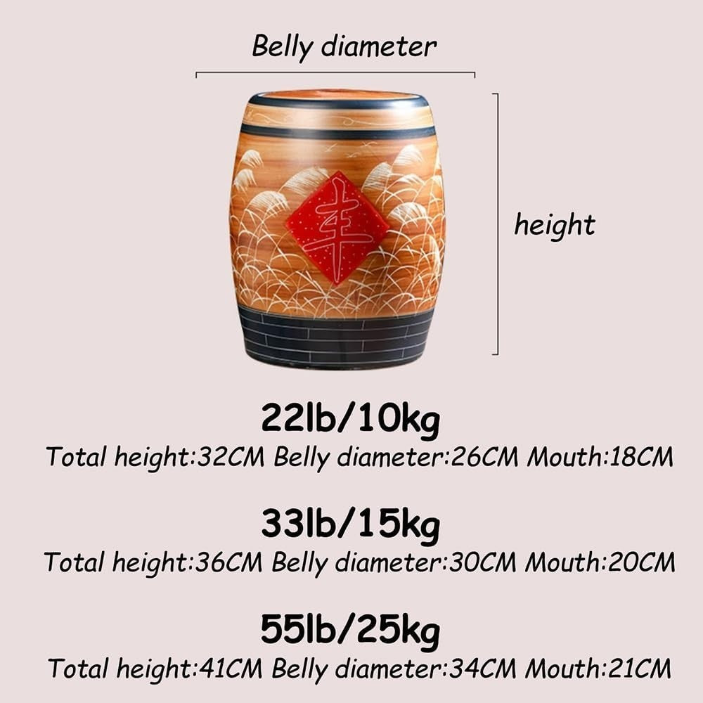 10KG Ceramic Rice Storage Jar Sealed Porcelain Grain Container Lid