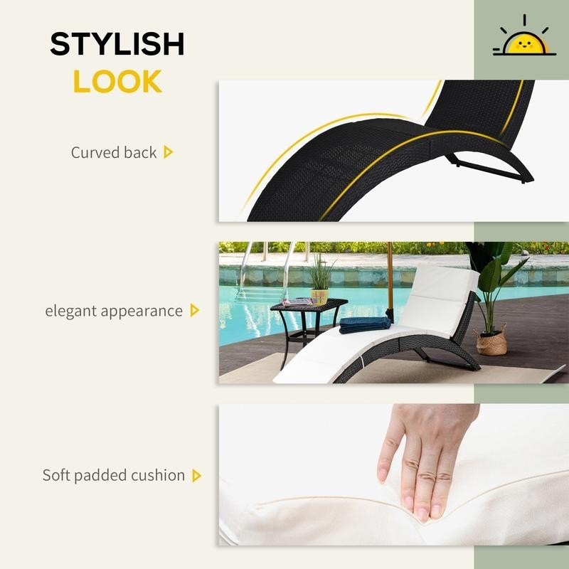 2-in-1 Rattan Sun Lounger Recliner Bed Chair Folding Cushioned Patio