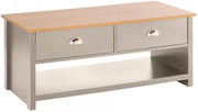 Modern Grey Coffee Table with Oak Effect Top & 2 Drawers Storage 100cm