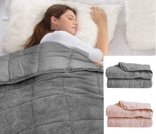 Teddy Fleece Weighted Blanket Grey 7lbs 104x153cm Soft Calming Comfort