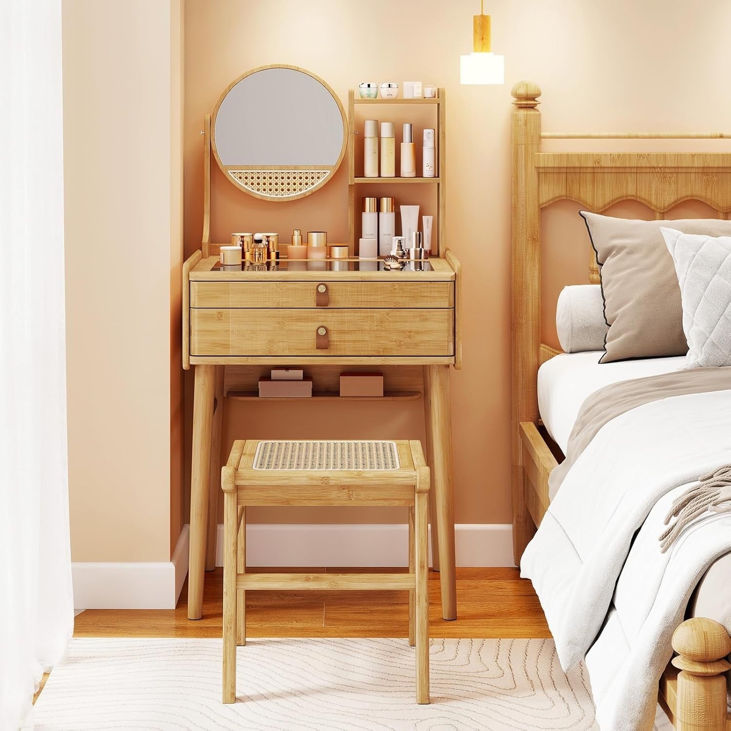 Vanity Dressing Table Desk w/ LED Mirror Storage Drawers & Stool