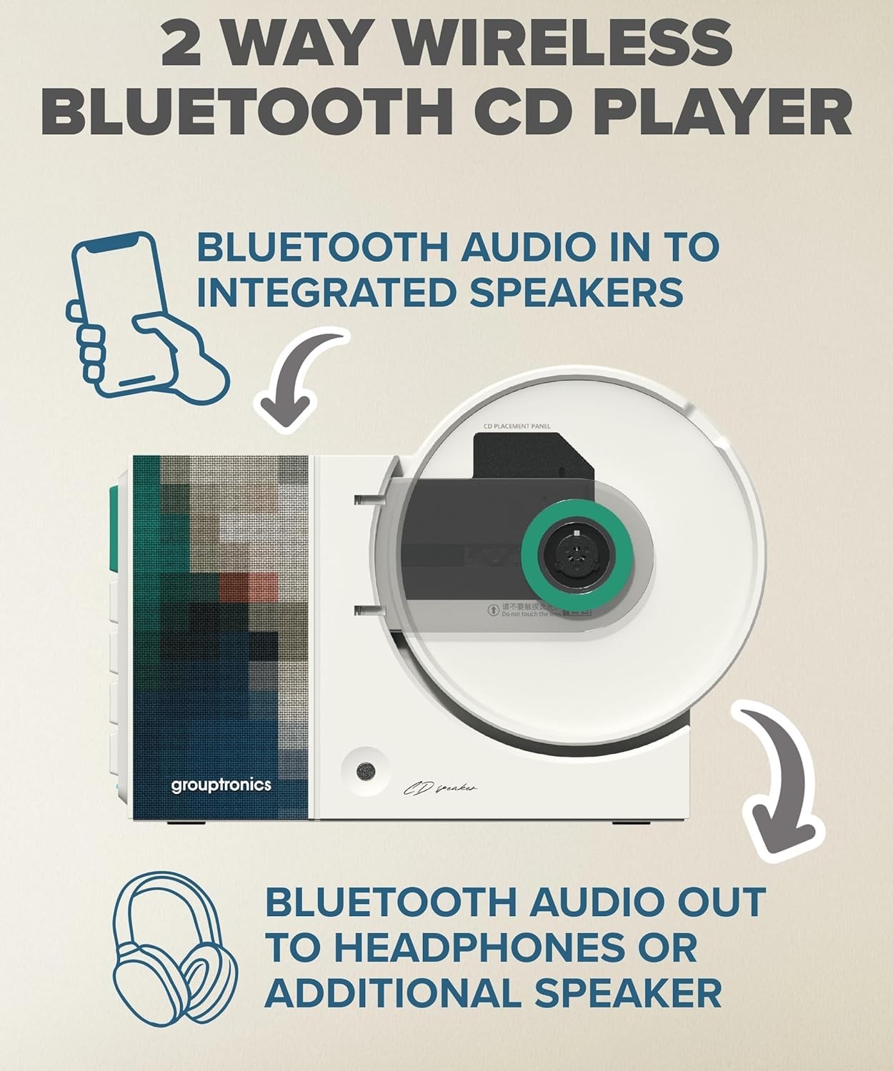 Portable CD Player Bluetooth Rechargeable w/ Speakers Wall Mount Green