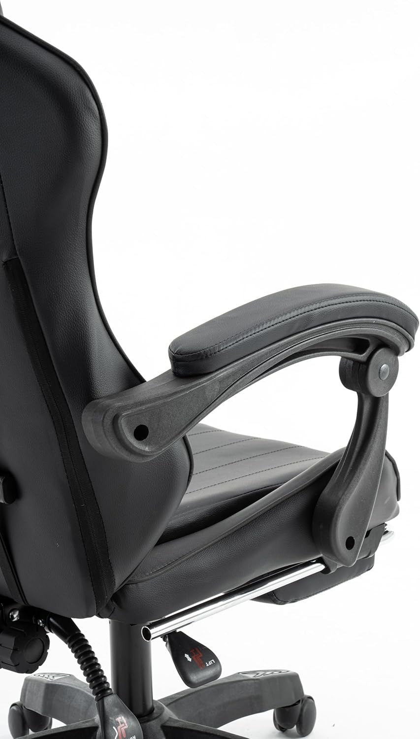 Gaming Chair PU Leather Swivel Office PC Desk Seat Recliner with Footrest Black