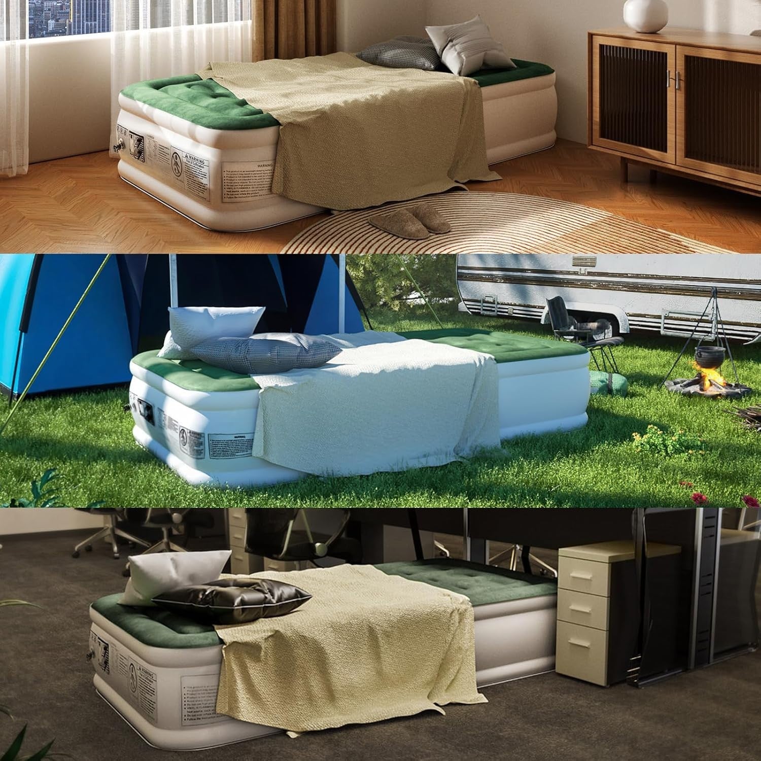 Single Inflatable Air Mattress with Built-In Pump, Quick Self-Inflating Bed