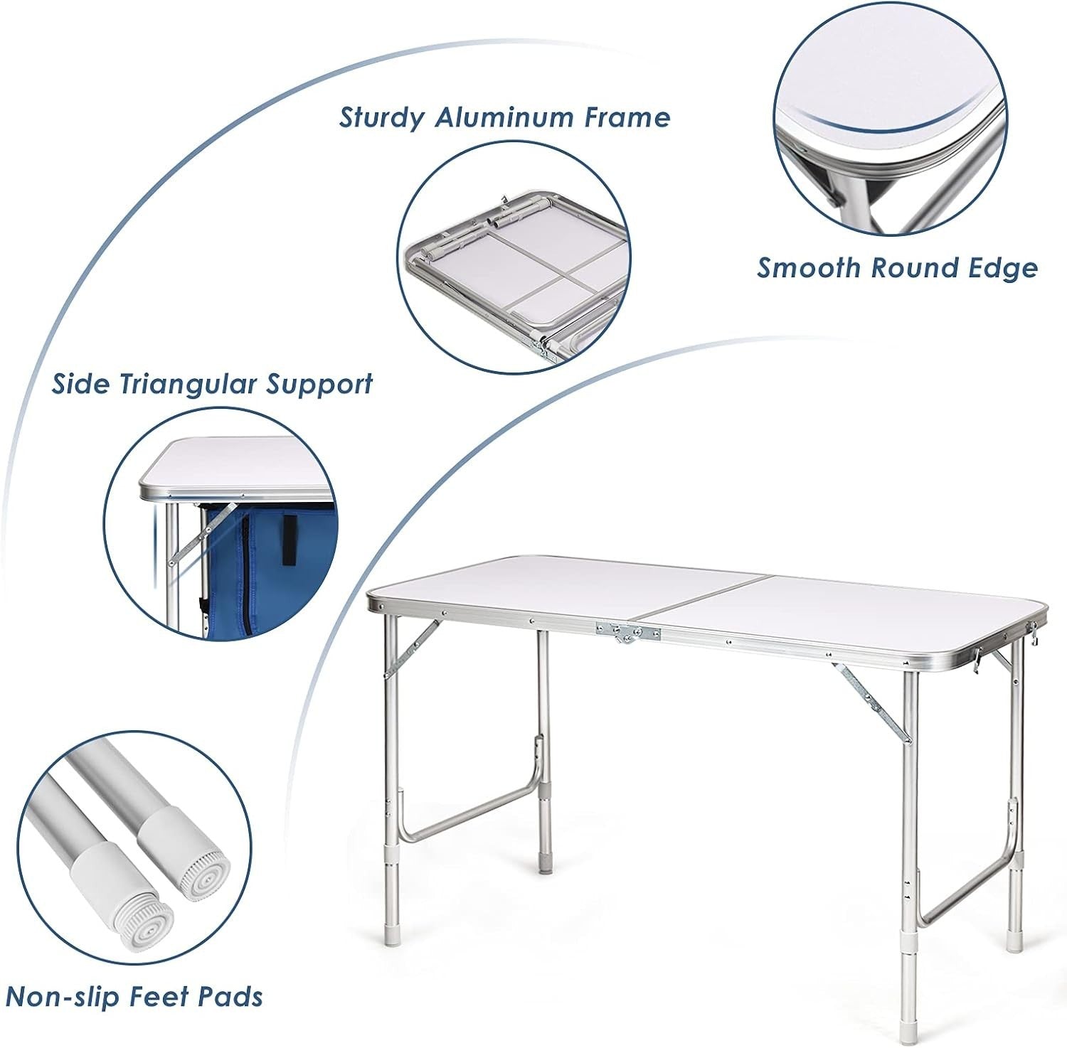 Adjustable Folding Camping Table with Storage Cupboard Organizer Portable