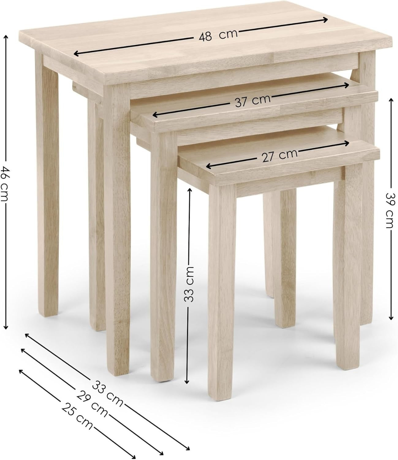 Nest of 3 White Wash Wood Coffee Side Tables Mid-Century Modern Stacking Set
