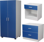 Kids 3pc Bedroom Set with Wardrobe, Chest & Bedside Table, Blue