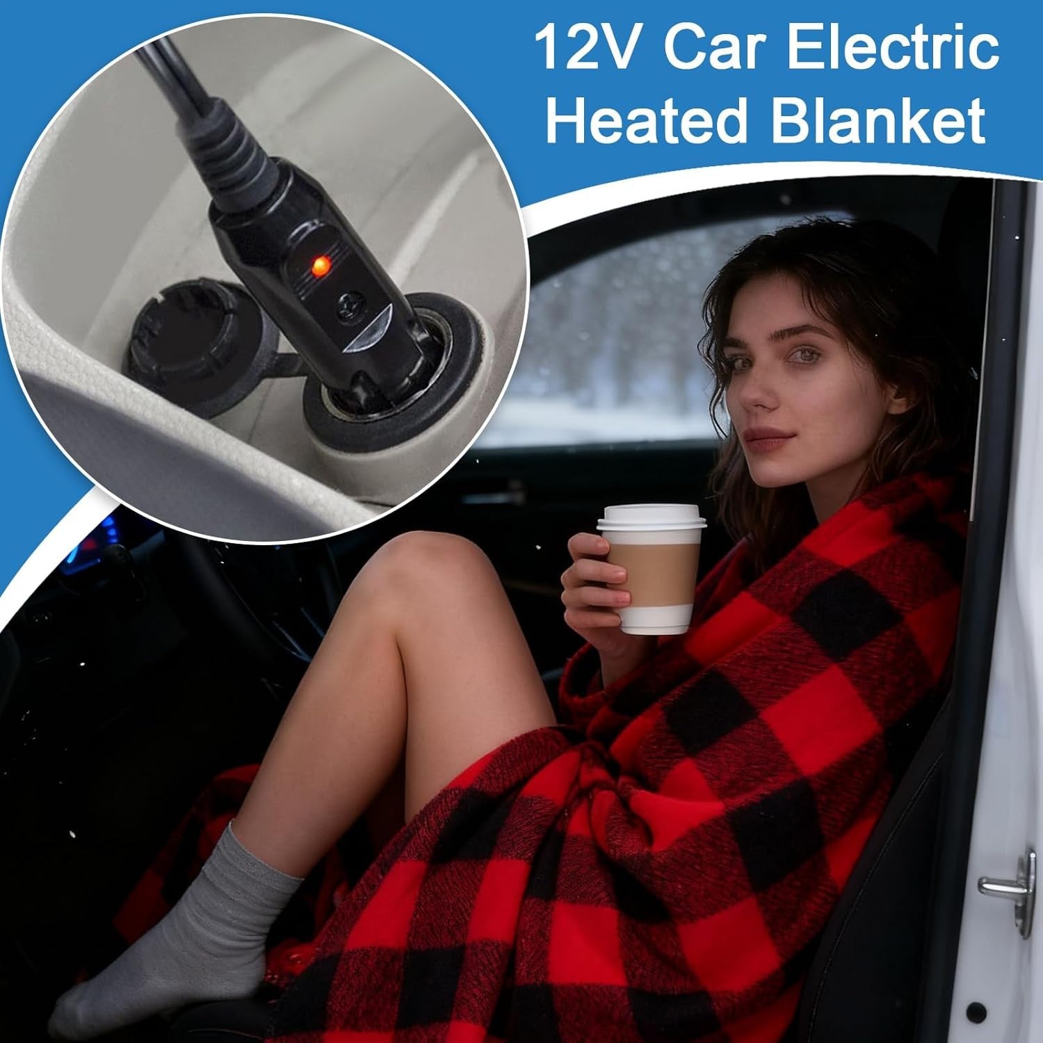 12V Electric Heated Car Blanket Throw 3 Heat Levels Travel Camping Warm