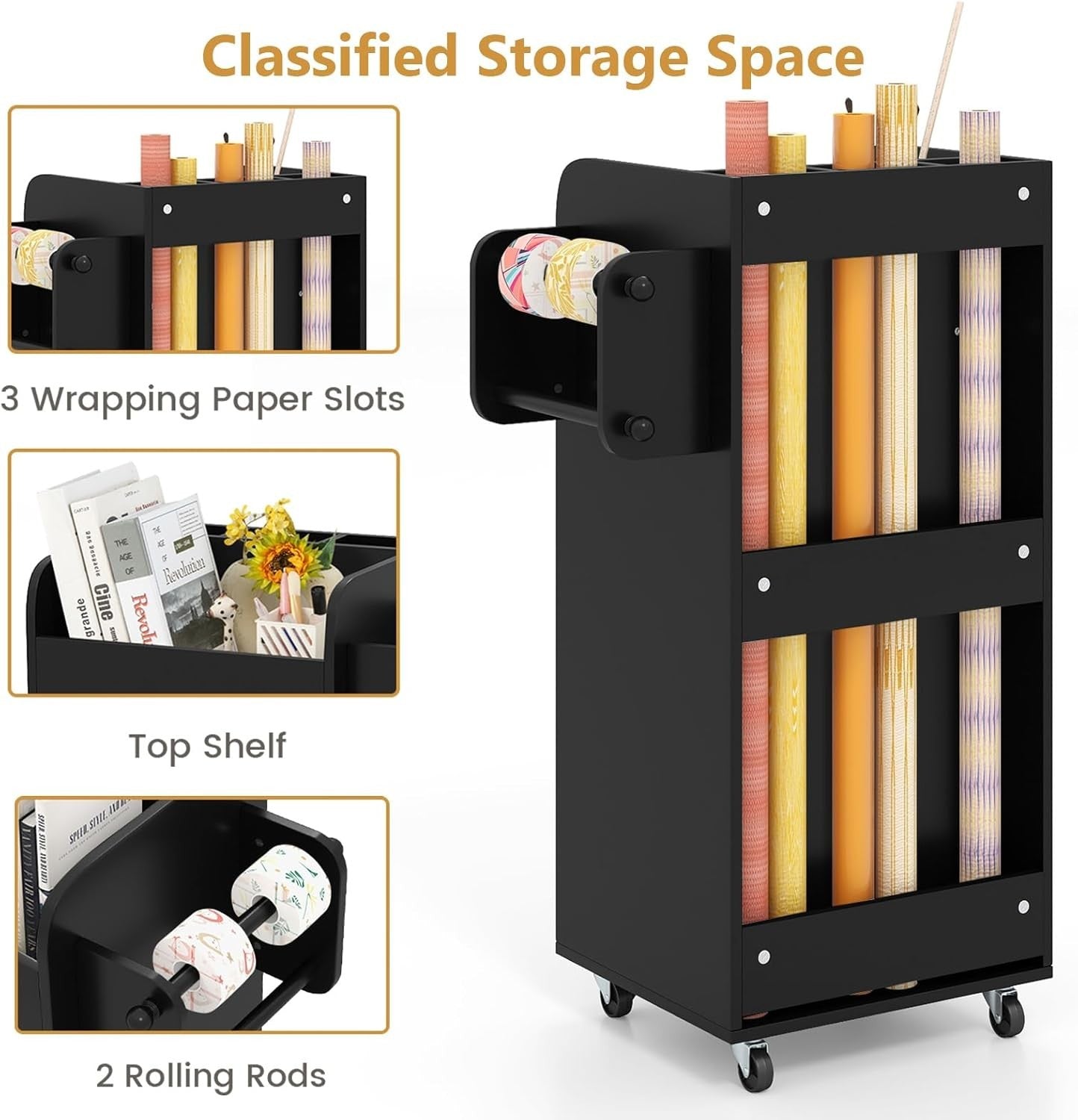 Black Mobile File Cabinet 86cm 3 Drawer Under Desk Storage