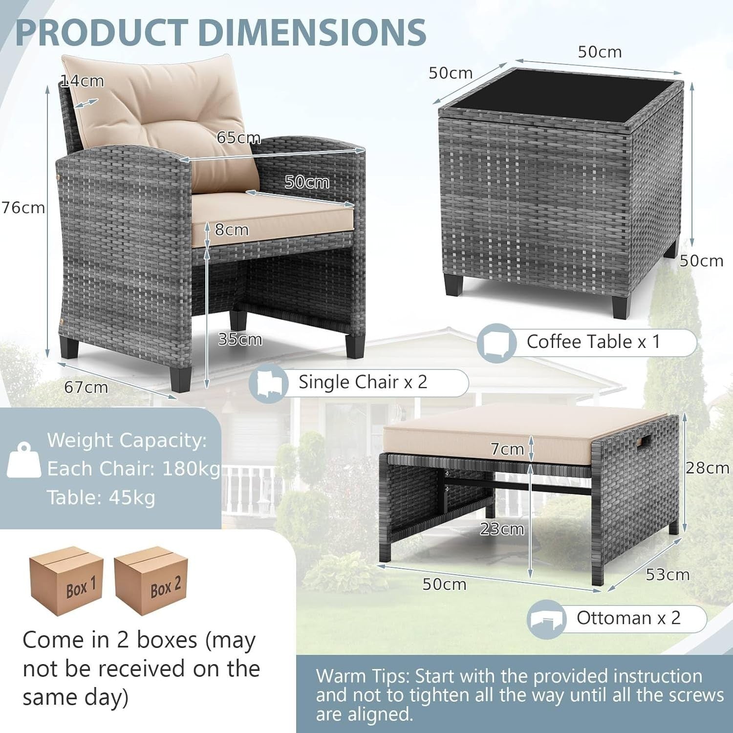 5 Piece Rattan Garden Sofa Set with Removable Cushions Patio Conversation