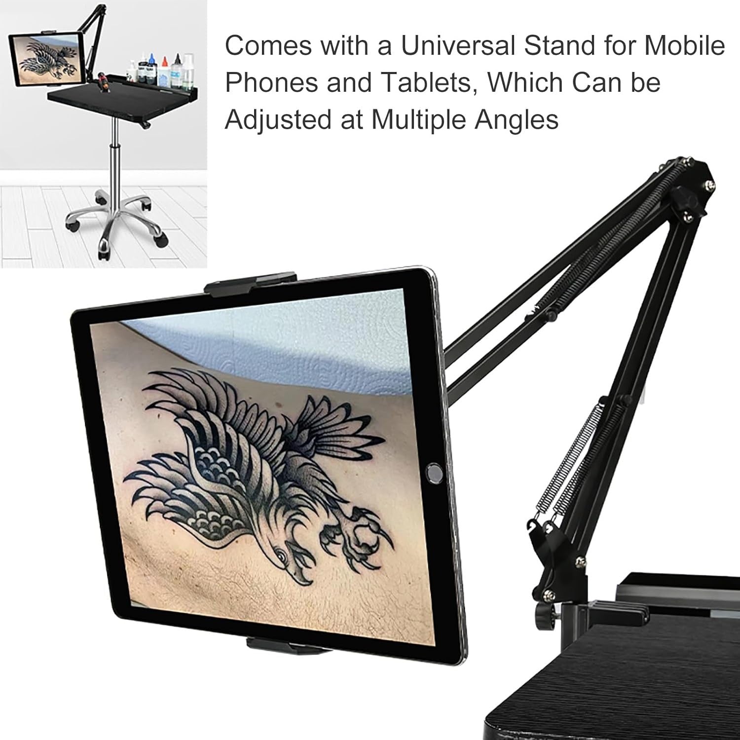 Portable Tattoo Workstation Adjustable Height Rolling Table Studio Tray