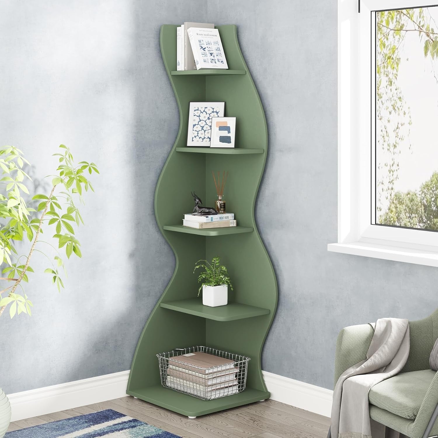 Tribesigns Corner Shelf, Modern 5-Tier Wall Corner Bookshelf, Stylish Corner Sma