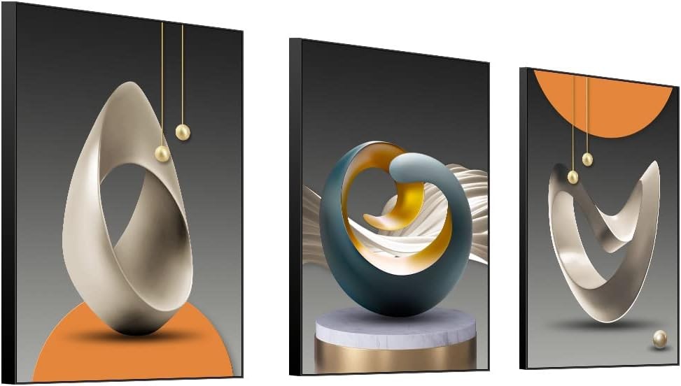 20×28 in 3‑Panel Abstract Blue Yellow Grey Framed Canvas Wall Art