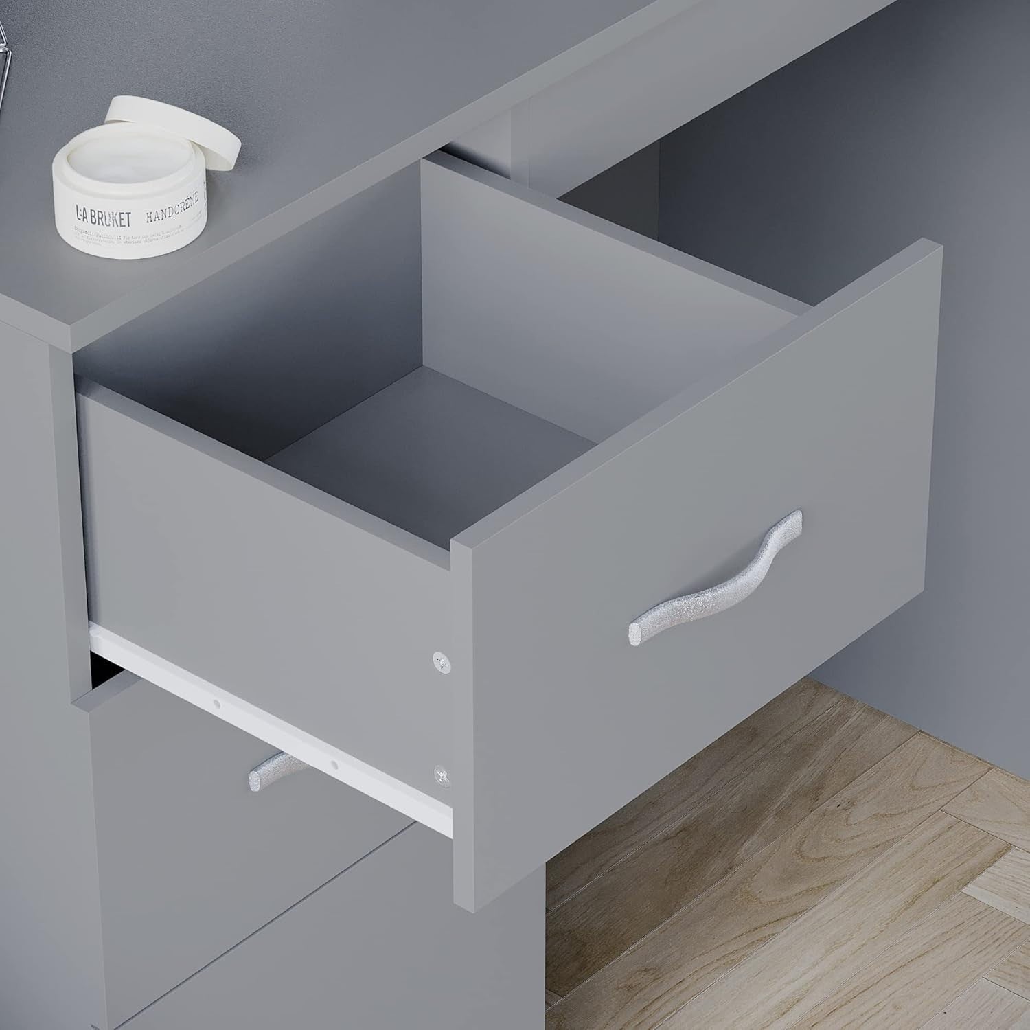 Grey Dressing Table Modern Vanity Desk 3-Drawer Storage Makeup Engineered Wood