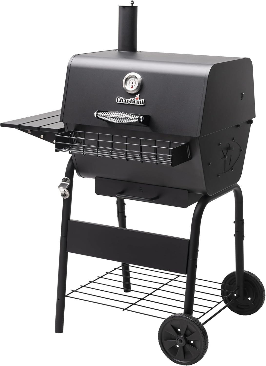 Large Charcoal BBQ Grill with Adjustable Grate & Side Shelf