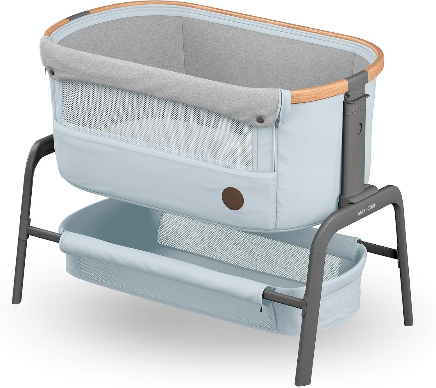 Foldable Baby Bedside Crib Co-Sleeper Adjustable Height with Mattress Grey